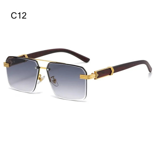 2024 Vintage Rimless Sunglasses – Oversized Square Gradient Shades with Double Bridge & UV400 Protection (Unisex)