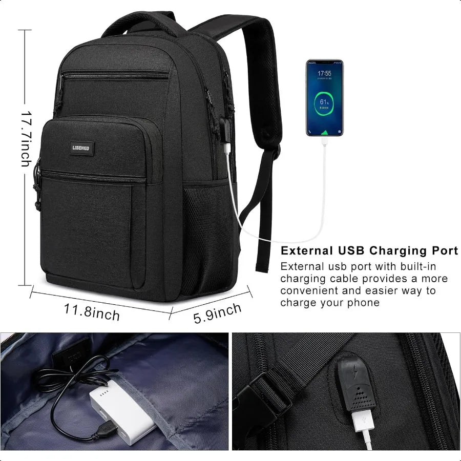 15.6" Anti-Theft School Laptop Backpack – Water-Resistant USB Charging Bookbag for Teen Boys & Men | Ergonomic Travel Daypack