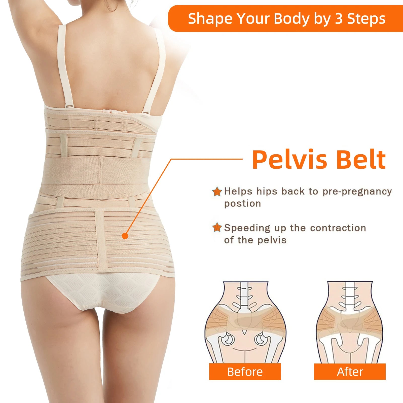 3-in-1 Postpartum Abdominal Belt – Three-Piece Adjustable Recovery Set for Waist Cinching, Body Shaping & Abdominal Support
