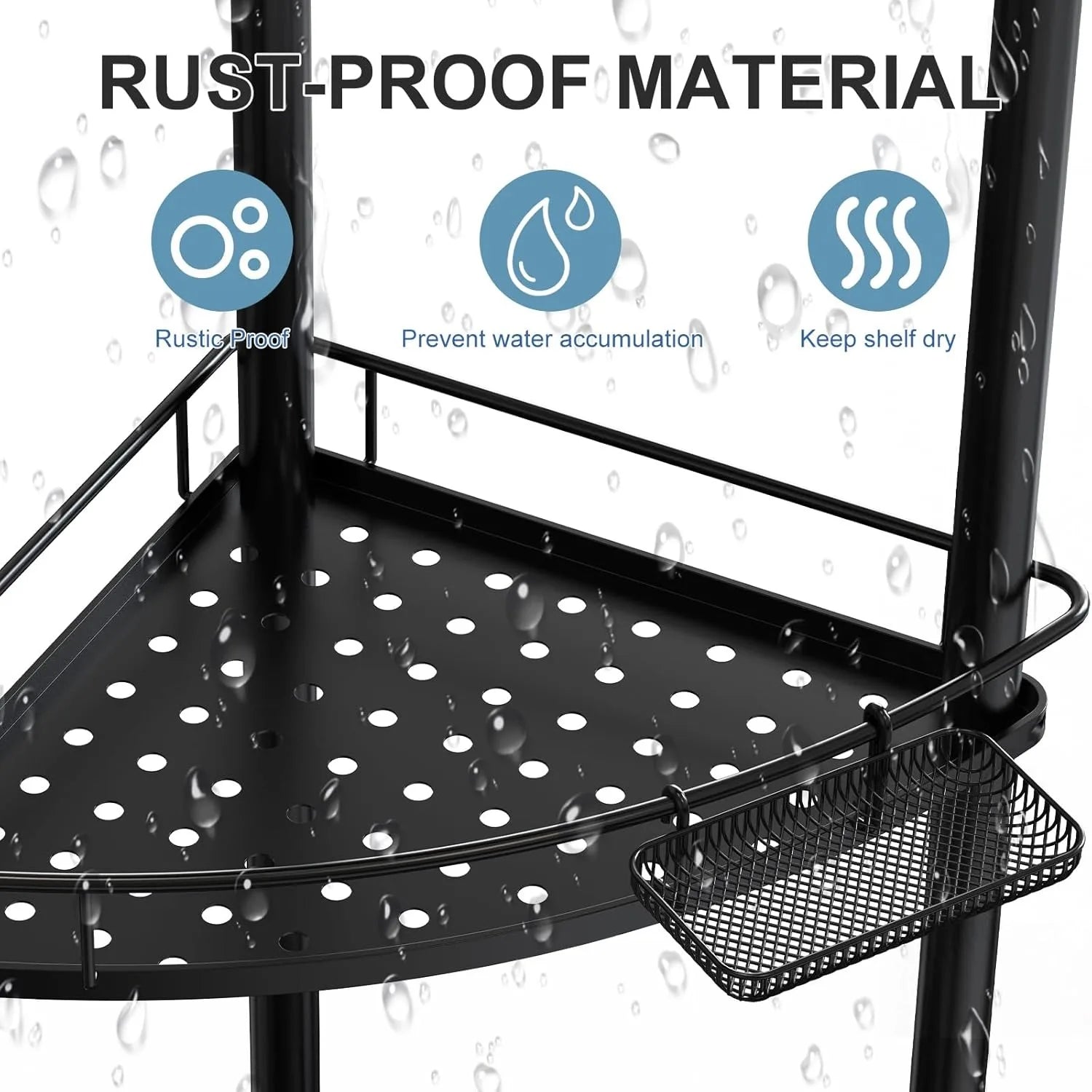 4-Tier Corner Shower Caddy Organizer – Rust-Resistant Metal Bathroom Shelf with Soap Holder & 4 Hooks