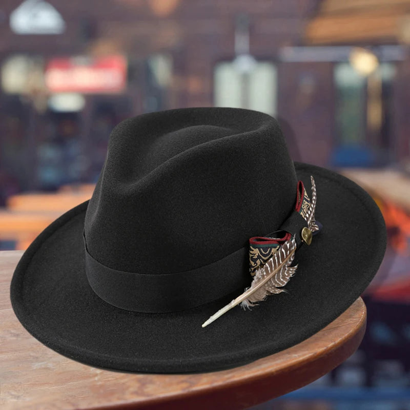Unisex Classic Fedora Hat – Vintage Panama-Style Felt with Stylish Feather Detail for Summer Events & Jazz Festivals