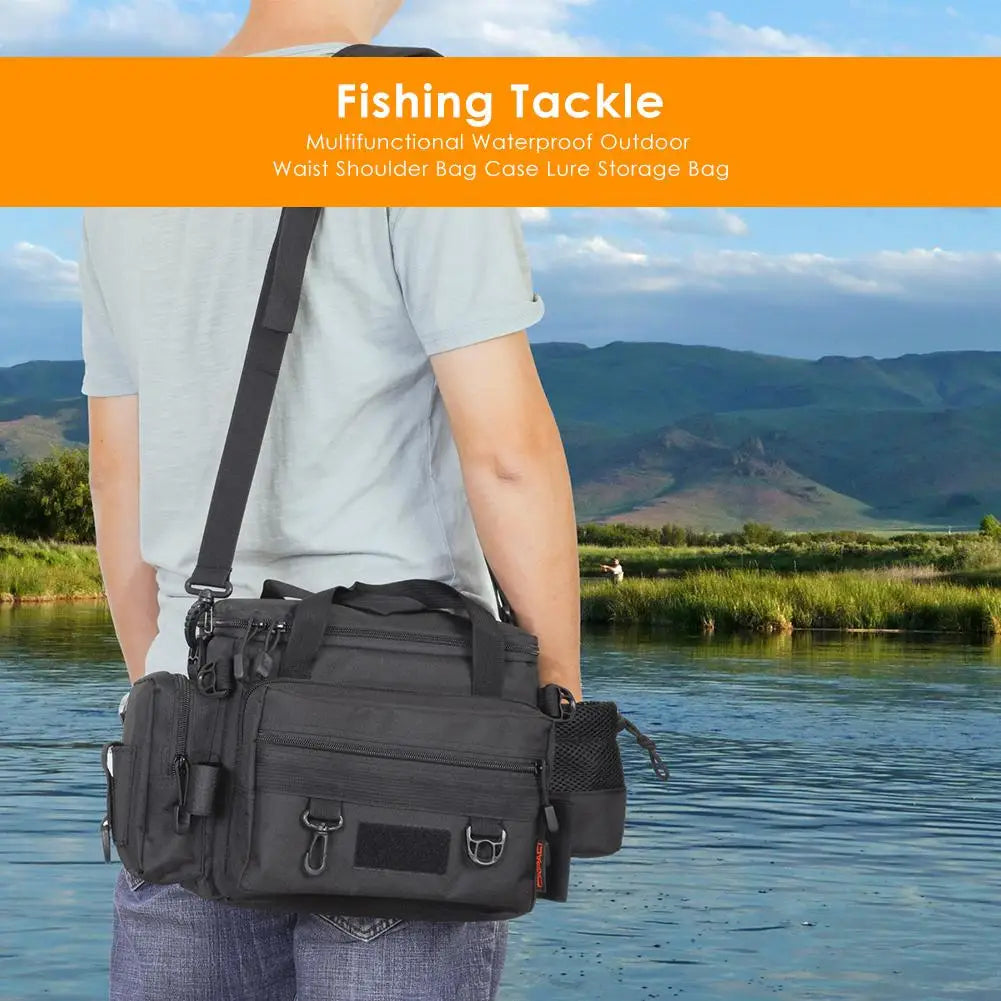 Waterproof Oxford fishing tackle bag – multi-purpose waist & shoulder storage case for reels, lures & outdoor gear