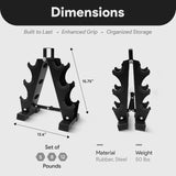 50LB Neoprene Dumbbell Set with Stand – 3 Pairs of Anti-Slip Hand Weights for Home Gym (Black)