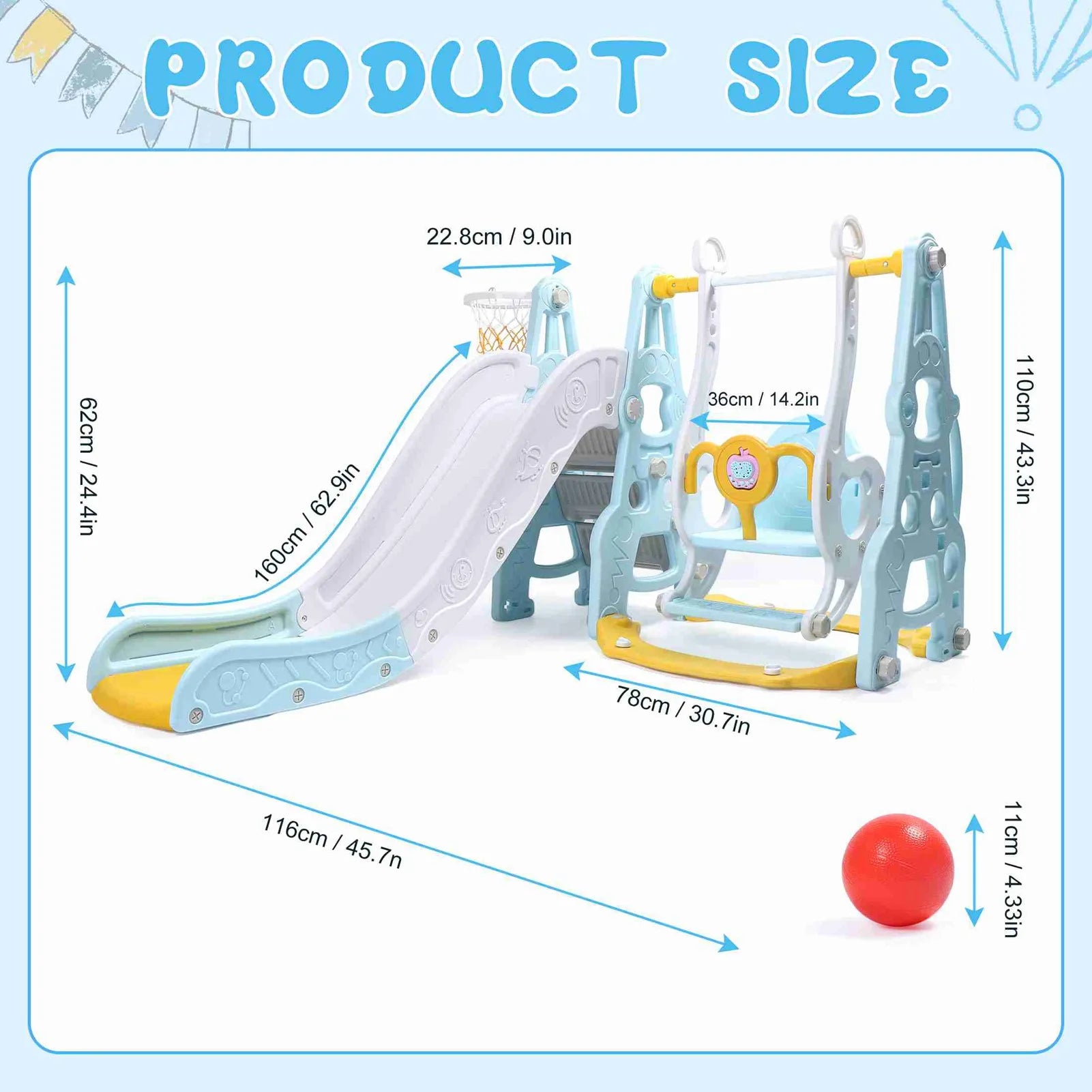 4‑in‑1 Toddler Playground Set – Swing, Slide, Climber & Basketball Hoop Indoor/Outdoor Playset (Blue)