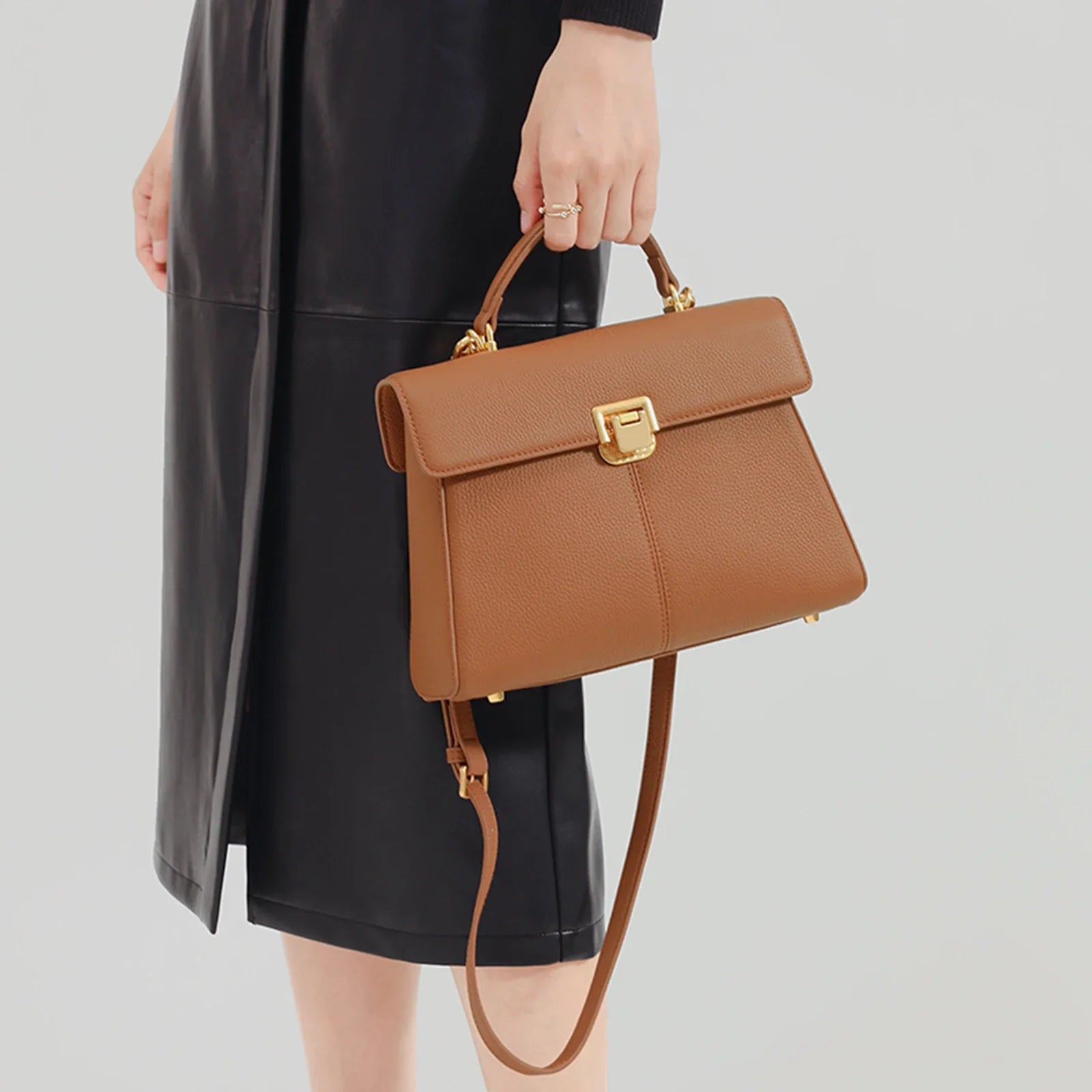 Women’s Cowhide Leather Tote & Crossbody Bag – Large Capacity Adjustable Strap Satchel (ITAMOOD)