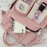 Large Capacity Nylon Travel Backpack for Women – Cute Contrast Color with Bear Badge