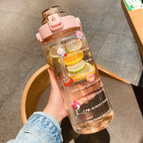 2 L Sports Straw Water Bottle – Large Capacity Jug with Time-Marker & Stickers, Portable for Fitness & Travel