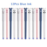 Animals Panda Erasable Gel Pen Set – 12-Piece 0.5 mm Blue/Black Ink Cartoon Stationery Kit