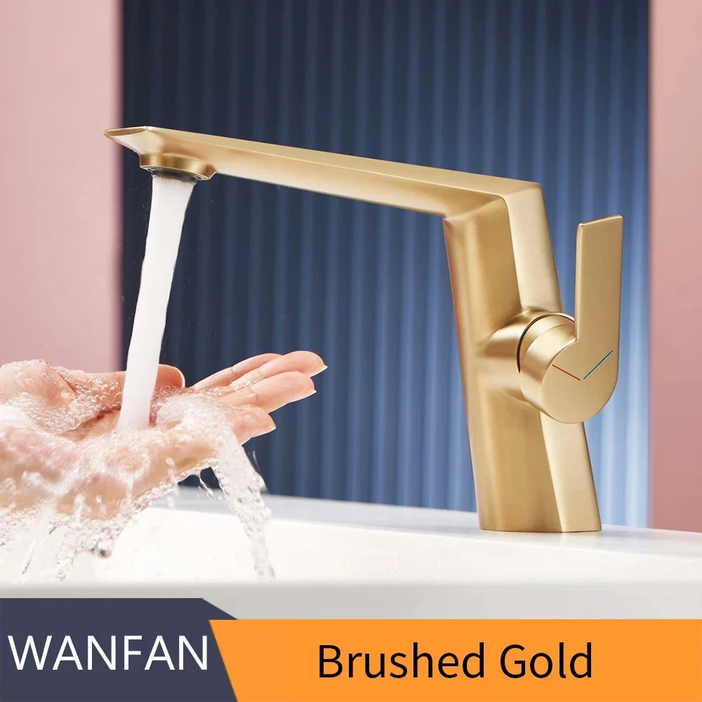 Brushed Gold Bathroom Faucet – Single Hole Brass Basin Mixer Tap with Hot & Cold Water Control 🚰✨