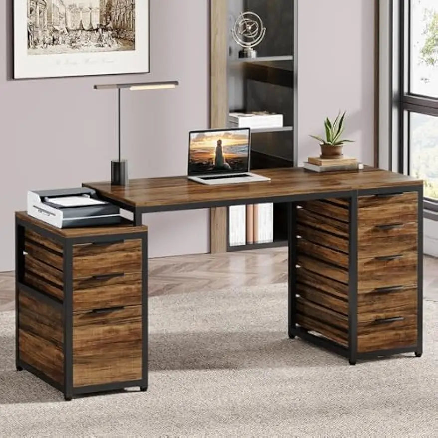 🖥️ Computer Desk with 8 Drawers – Office Desk with Reversible File Cabinet & Storage Writing Table for Home Office
