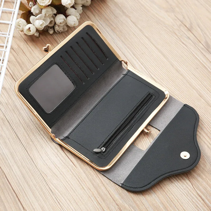 Women’s Crown Style Long Wallet – Elegant PU Leather Hasp & Zipper Clutch with Coin Pocket, Card Holder & Portable Design