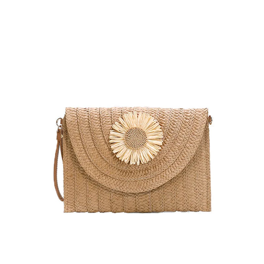 Women’s Raffia Straw Woven Bag – Handmade Summer Beach Shoulder & Crossbody Purse, Ladies’ Wrist Clutch & Handbag