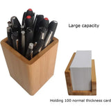 Bamboo Wooden Pen Holder & Desk Organizer – Business Card Holder Stand for Office, Home & School