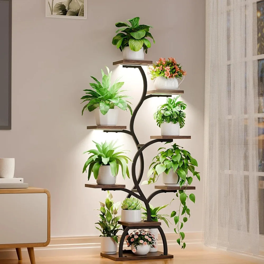 Indoor Plant Stand with Grow Light – 8-Tier 49" Tall Plant Shelf for Indoor Growing, Space-Saving Garden Rack