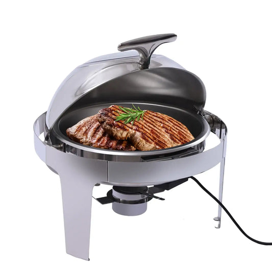 6L Round Roll-Top Electric Buffet Food Warmer Set – Premium Stainless Steel Chafing Dish