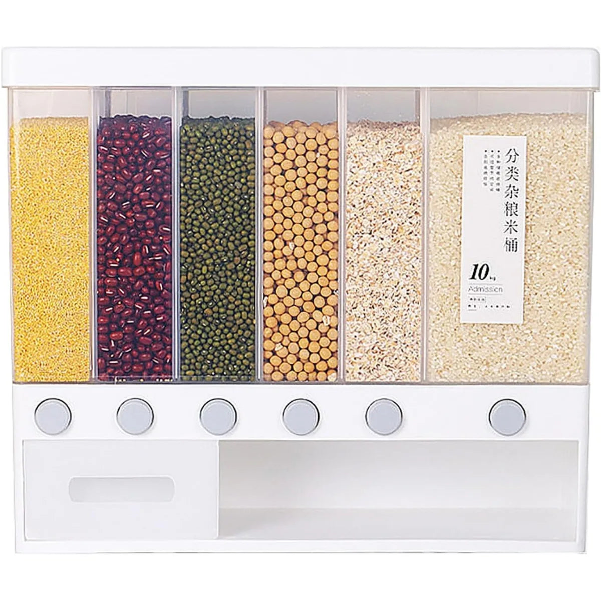 Wall-Mounted Cereal & Dry Food Dispenser 10L – Rice & Grain Storage Container with Measuring Cup for Kitchen & Pantry