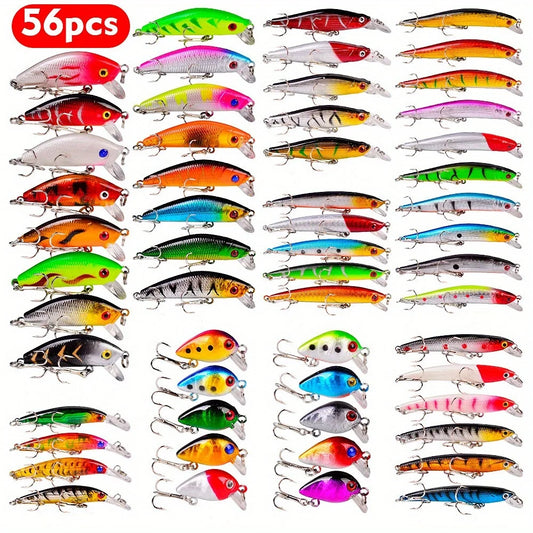 56-Piece Multifunctional Fishing Bait Set – Hooks, Crankbaits, Spinners & Lures | Perfect for Carp, Bass & Multi-Species Fishing