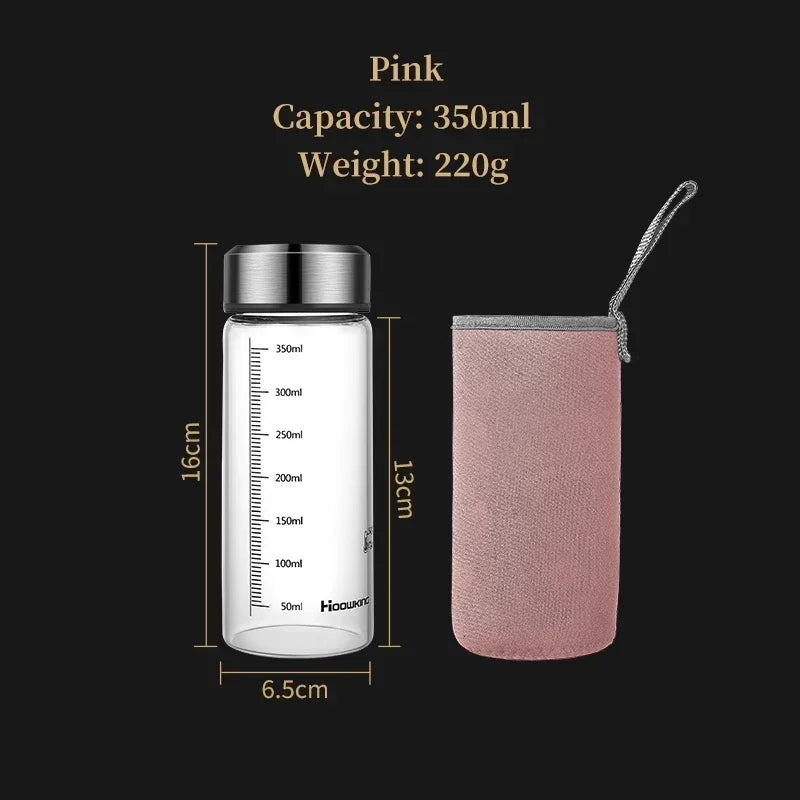 Portable Graduated Glass Water Bottle with Lid – Durable Transparent Travel Cup for Milk, Tea & Outdoor Sport