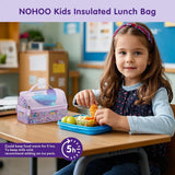 NOHOO Kids Insulated Lunch Bag – Small Reusable Purple Mermaid Print for Girls Toddlers School & Daycare