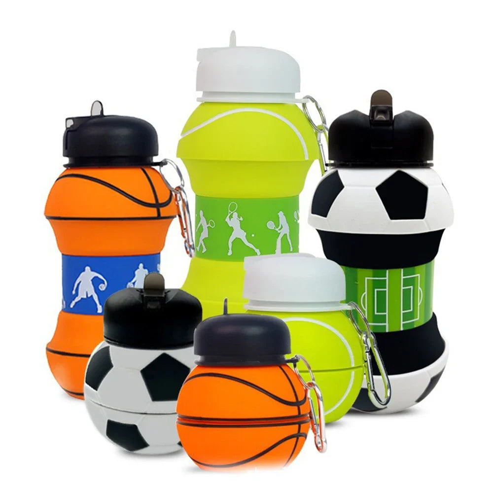 Foldable Silicone Sports Water Bottle / Collapsible Cup – Leak-Proof & Portable for Basketball, Football, Tennis, Golf, School