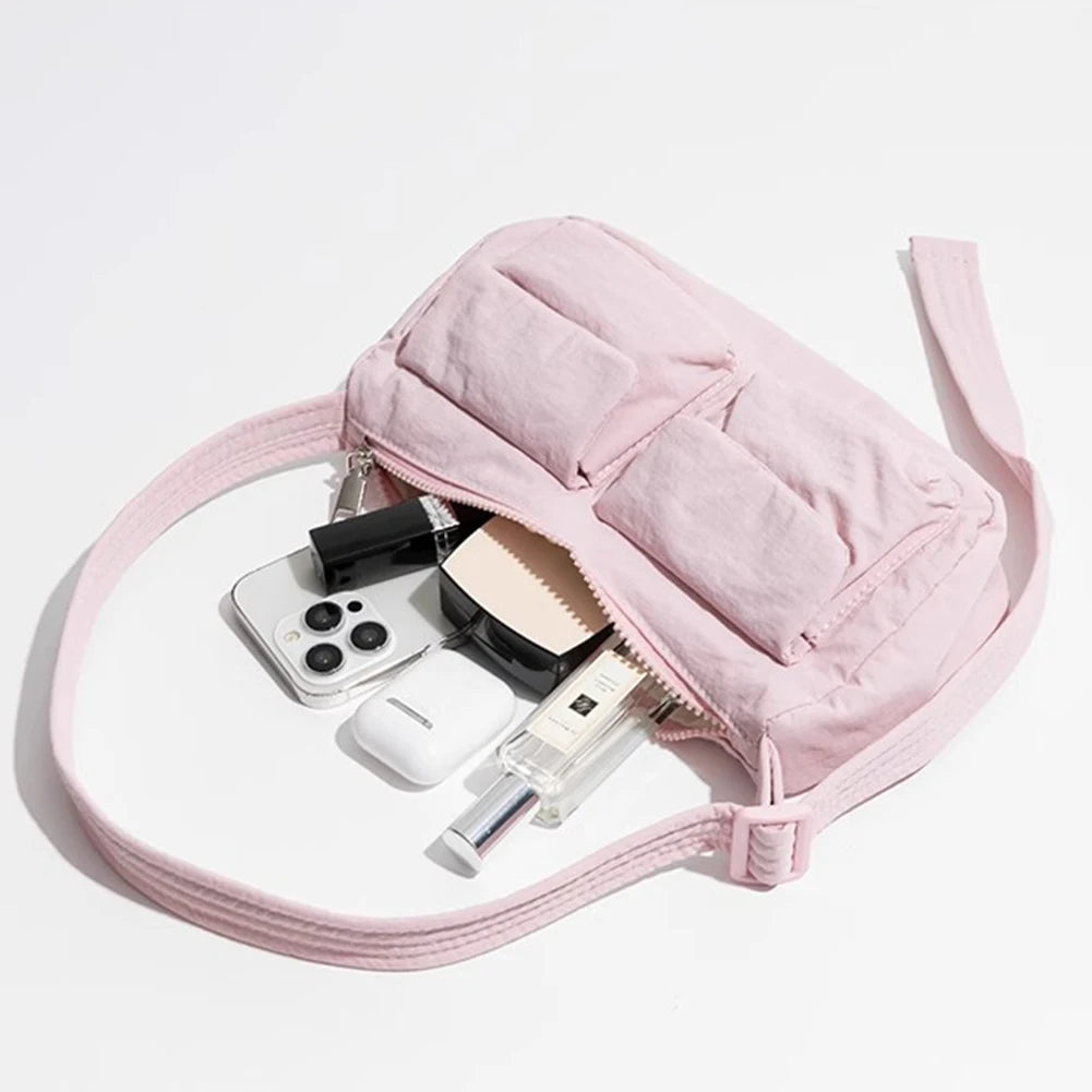 Women’s Fashion Shoulder Bag – Solid Colour Under-Arm Messenger with Multi-Pockets & Zipper Closure