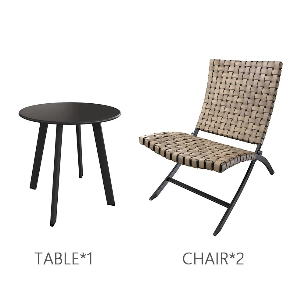 “3-Piece Leather-Texture Wicker Patio Chairs & Foldable Balcony Furniture Set with Side Table – Outdoor Lounge Seating”