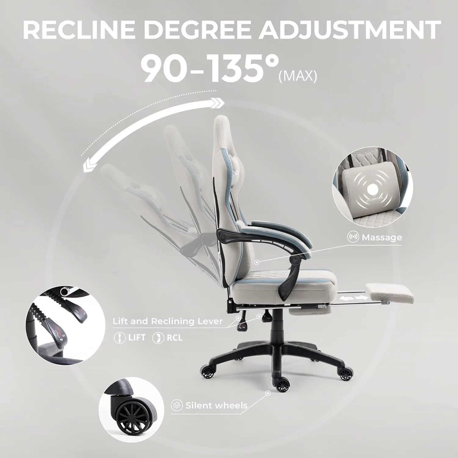 Dowinx Gaming Chair – Breathable Fabric Computer Chair with Pocket Spring Cushion, Gel Pad & Side Storage Bag