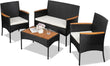 “4-Piece Outdoor Wicker Patio Furniture Set – Loveseat, 2 Chairs & Coffee Table with White Cushions for Lawn & Backyard”