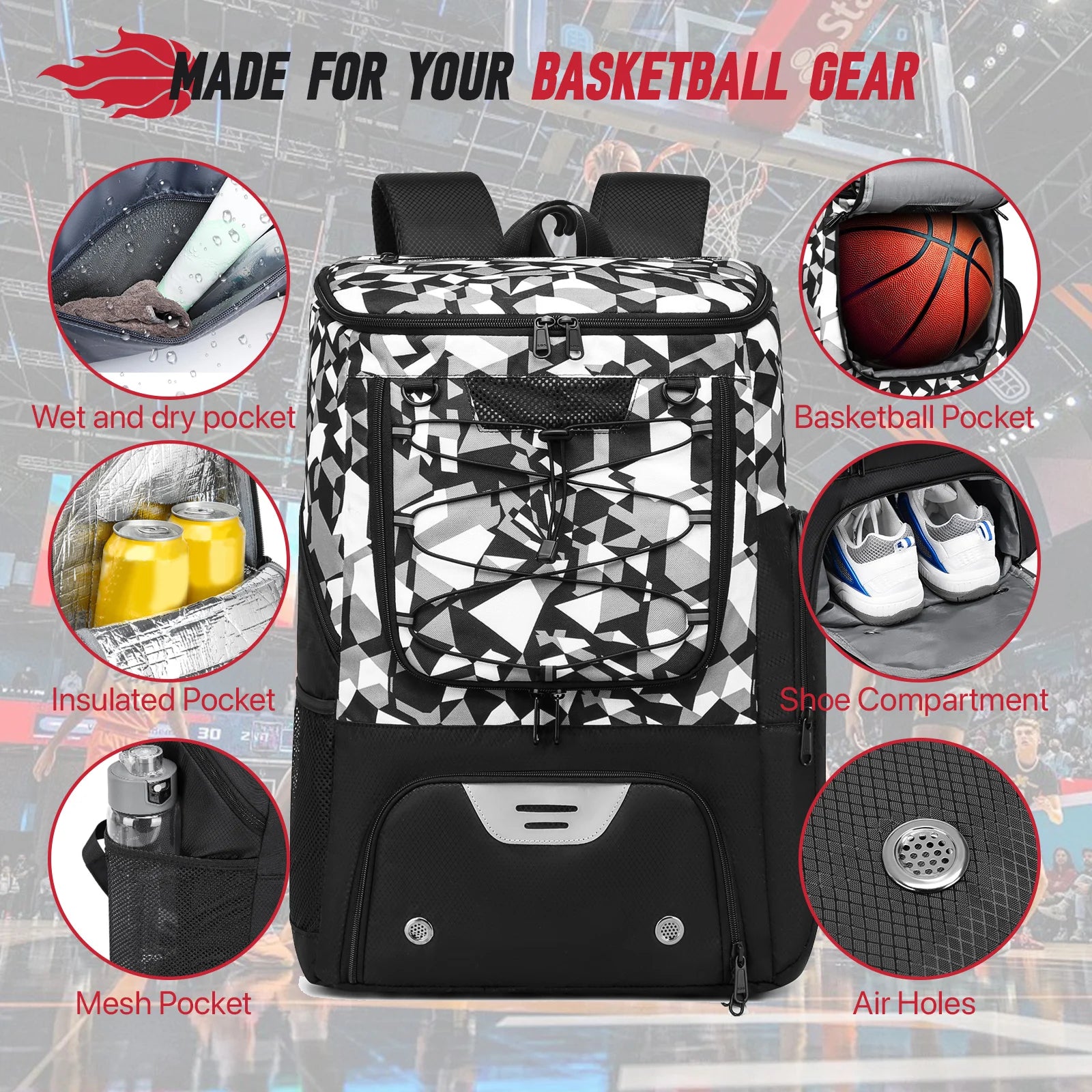 Sports Training Basketball Backpack – Ball Holder + Shoe Compartment | Gym, Soccer & Outdoor Sports Bag