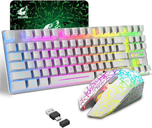 Mambasnake T87 Wireless Gaming Keyboard & Mouse Combo with 87-Key Rainbow LED Backlight and Rechargeable Battery (118 characters)