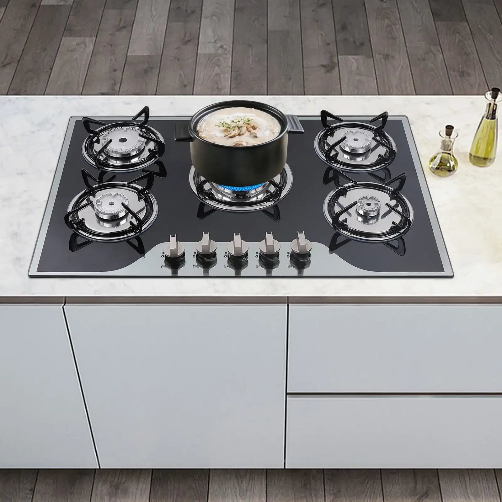“30″ Stainless Steel 5-Burner Gas Cooktop – Dual Fuel NG/LPG Stove”