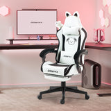 Dowinx Cute Gaming Chair with Cat Ears – Ergonomic Computer Chair with Massage Lumbar Pillow, Footrest & Headrest for Girls & Teens