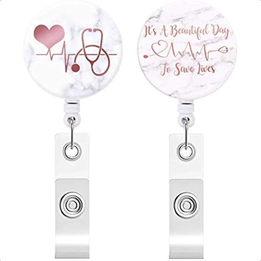 ❤️ 2-Pack Red Heart Badge Reels – Retractable ID Card Holders with Alligator Clip, Decorative Clip-On Name Tag Reels