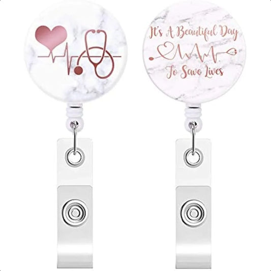 ❤️ 2-Pack Red Heart Badge Reels – Retractable ID Card Holders with Alligator Clip, Decorative Clip-On Name Tag Reels