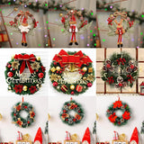 Christmas Hanging Wreath Decoration – Festive PVC Door Décor with Bow, Berries, Santa & Reindeer Design