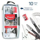 Maped Study Geometry Set – 10-Piece Metal Compass & Measuring Tool Kit for Students & Professionals