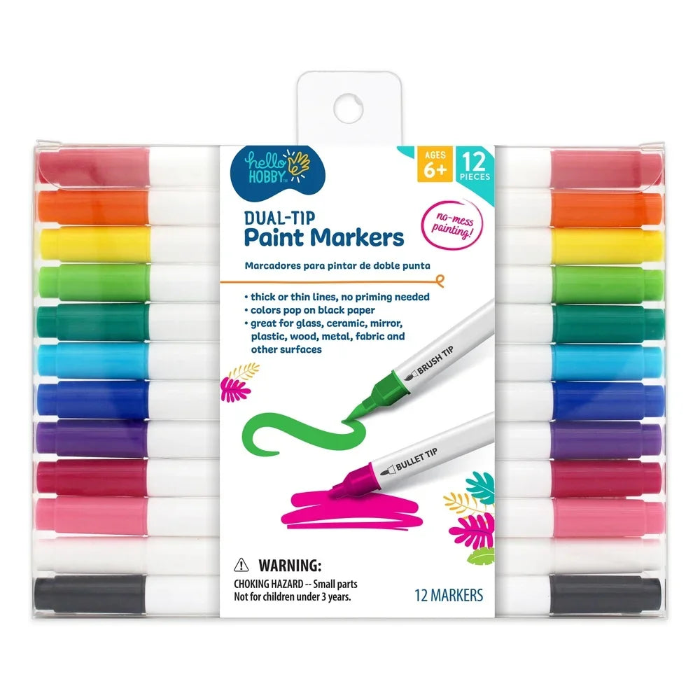 Acrylic Paint Markers Set – 12 Dual-Tip Permanent Pens for Glass, Wood, Fabric, Metal & More