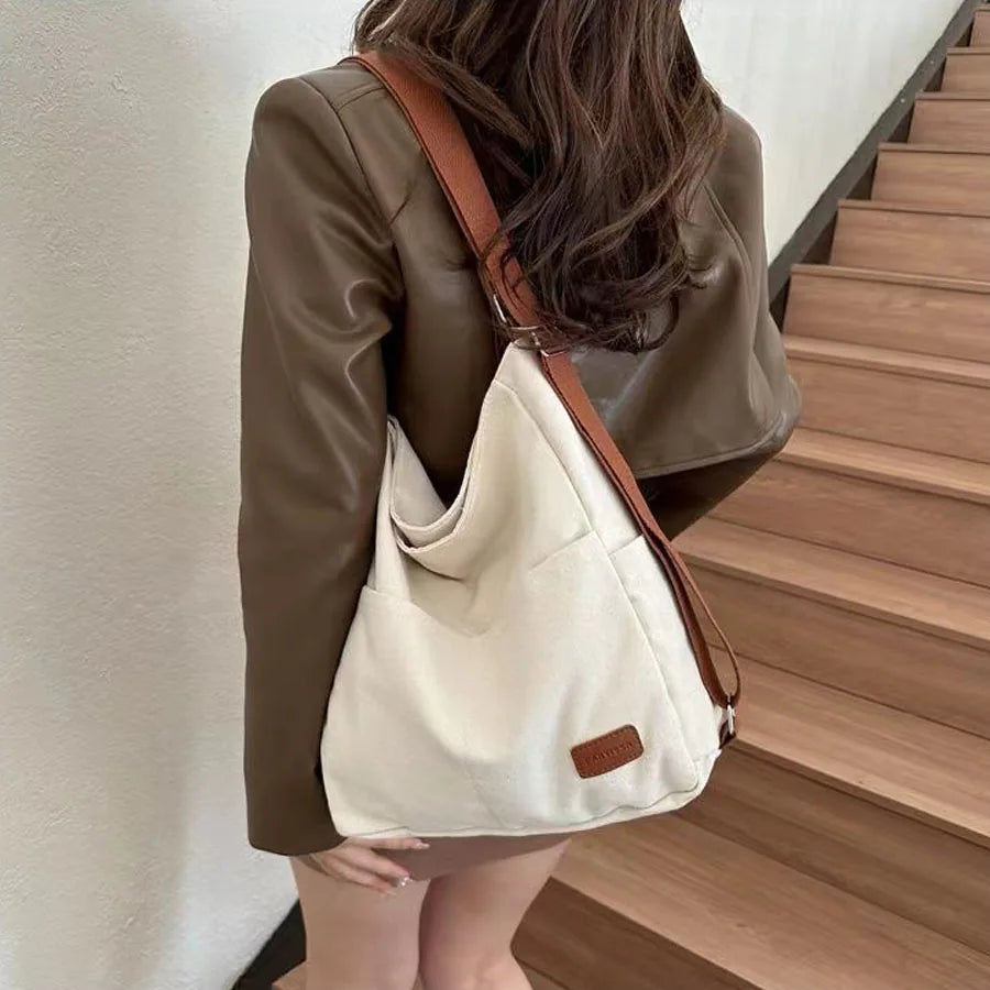 2025 women’s canvas tote bag – large-capacity handbag, multi-functional casual crossbody & shoulder bag for shopping and daily use