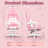 Cute Gaming Chair with Cat Ears – Ergonomic Computer Chair with Cat Paw Lumbar Cushion, Footrest & Headrest for Girls & Teens