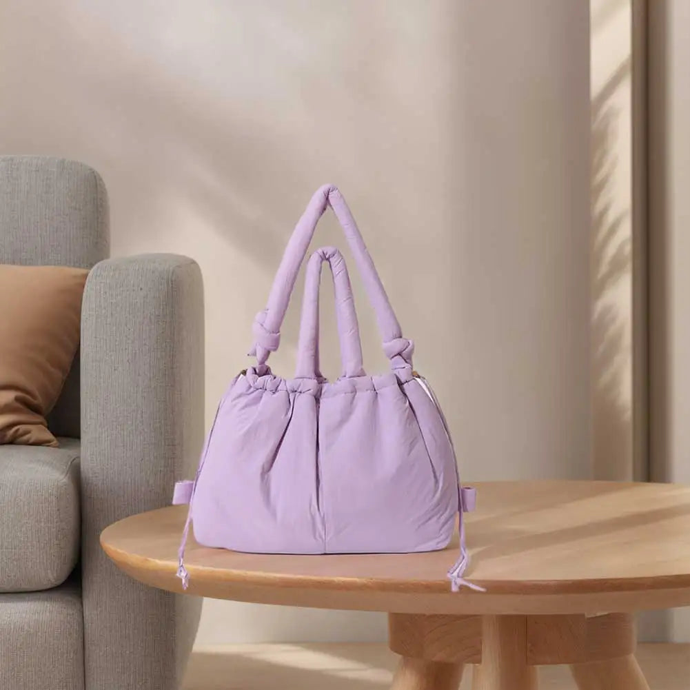Women’s puffer tote bag – large-capacity nylon puffy handbag with adjustable crossbody strap, solid-color fashion purse for shopping & travel