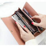 Women’s Long PU Leather Trifold Wallet – Elegant Card Holder Clutch Purse & Mobile Handbag