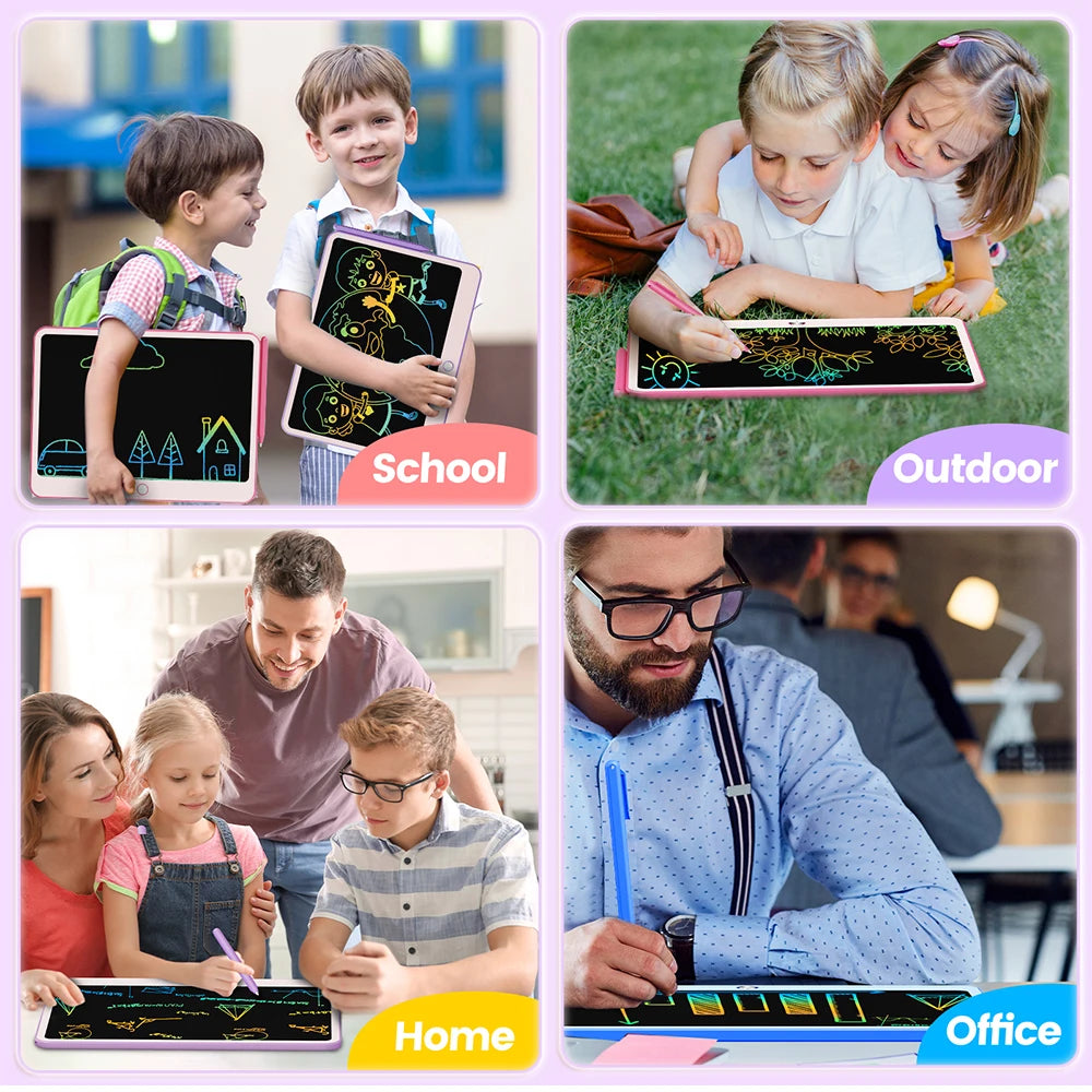 12-Inch LCD Writing Tablet for Kids – Colorful Doodle Board with Erasable Screen & Lanyard | Educational Drawing Toy