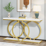 Tribesigns 55" Gold Console Table – Modern Faux Marble Entryway & Sofa Table | Narrow Long Accent Table for Hallway or Living Room