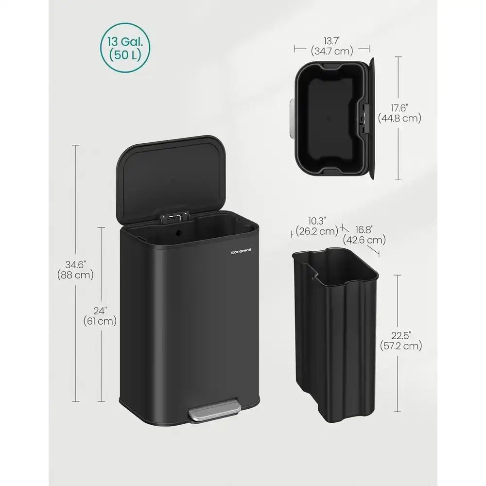 13 Gallon Stainless Steel Kitchen Trash Can – Soft-Close Lid, Non-Slip Pedal, Inner Bucket