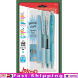 5-Piece Sky Blue Writing Set with Gel Pen, Ballpoint, Mechanical Pencil & Erasers for School and Office