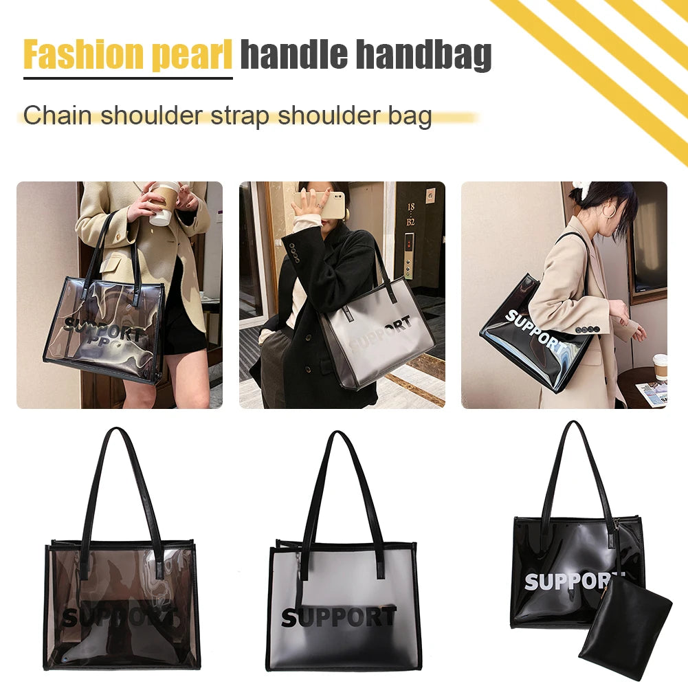 Transparent Mini Tote Pouch for Women – Large Composite Clear Under-Arm Bag