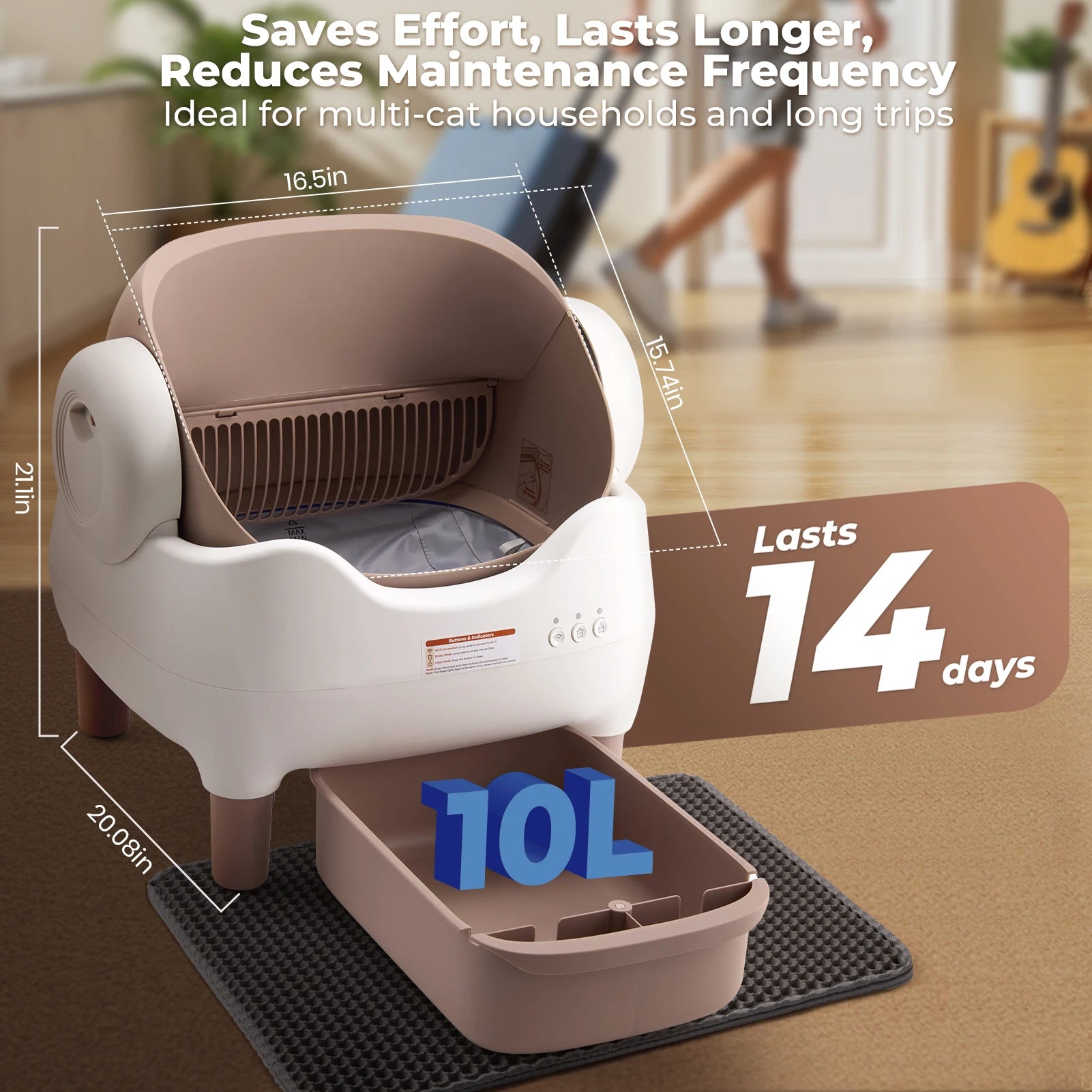 Self-Cleaning Automatic Cat Litter Box – App Control, Large Waste Bin, Open-Top Odor-Free Smart Litter Solution for Multi-Cat Homes