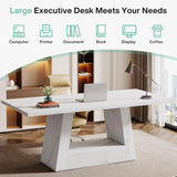 🖥️ 63" Modern Computer Desk – Large Office Executive Writing Desk with Faux Marble Finish for Home & Business