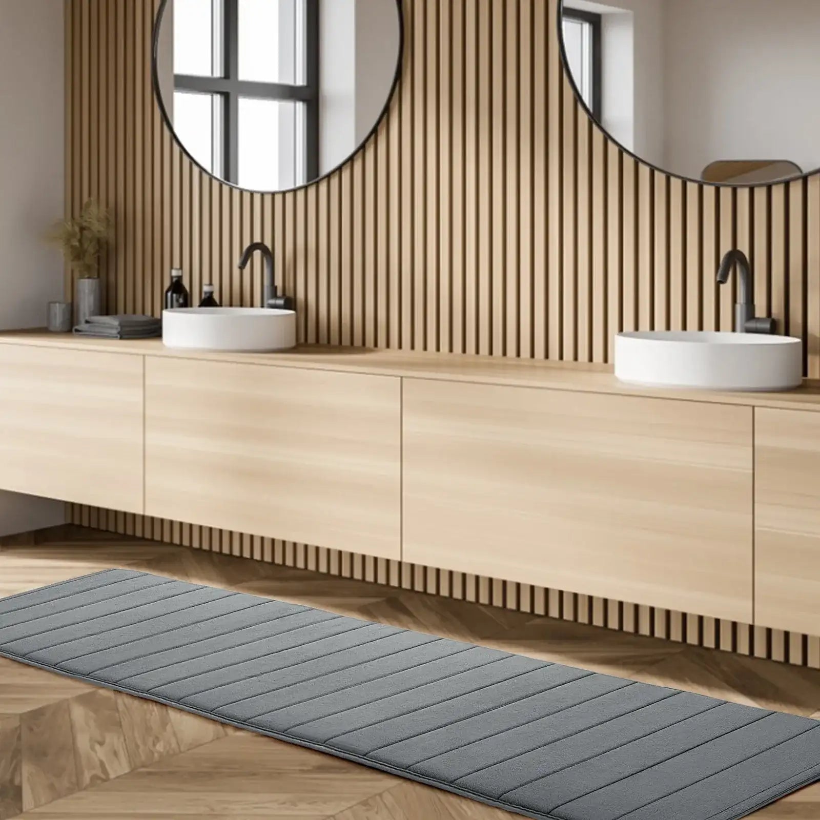 Absorbent Memory Foam Long Bathroom Rug – Striped Design, Non-Slip Runner (40-120 cm) 🧼