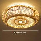 40cm Bamboo Wicker Rattan Ceiling Light – Asian Art Flush Mount Pendant Lamp, Handcrafted Boho Lighting (110V)